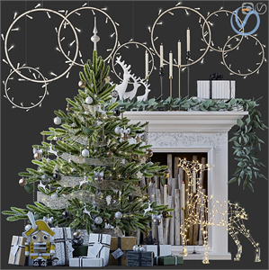Modern Christmas tree fireplace decoration Mei Chen 3d model